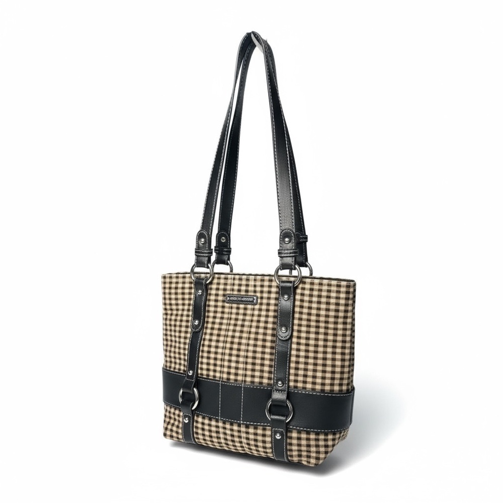 Longaberger Homestead Black and Brown Plaid Tote Bag